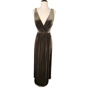 B2 Jasmine Velvet Deep V Maxi Dress Womens 4 Olive Green Bridesmaid Wedding